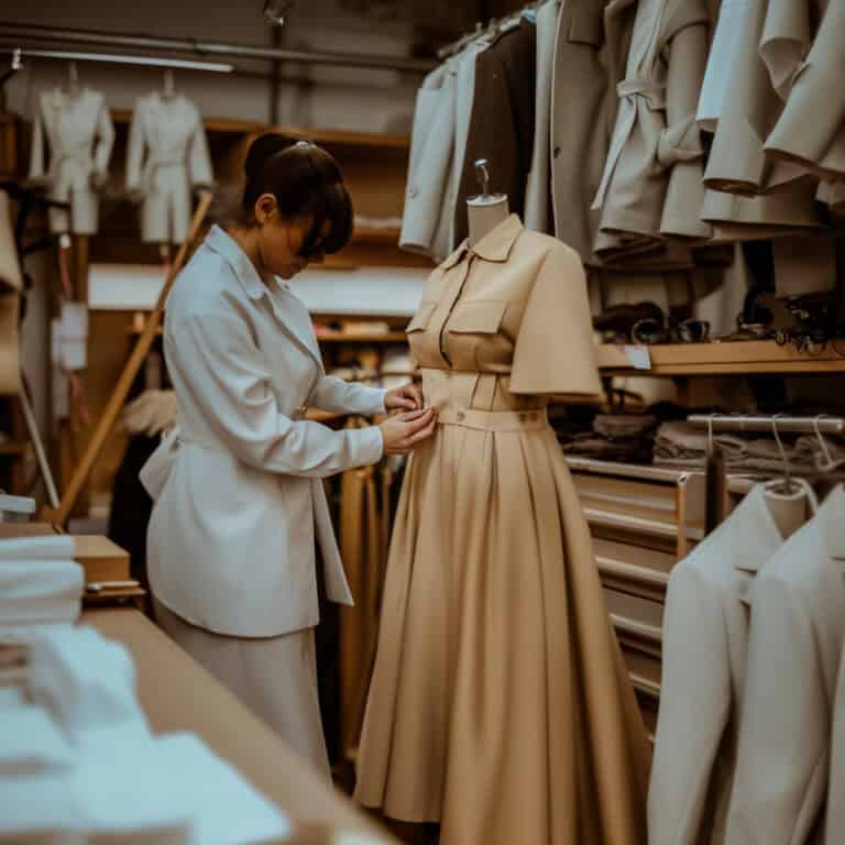 Tailor adjusting the waistline on a dress