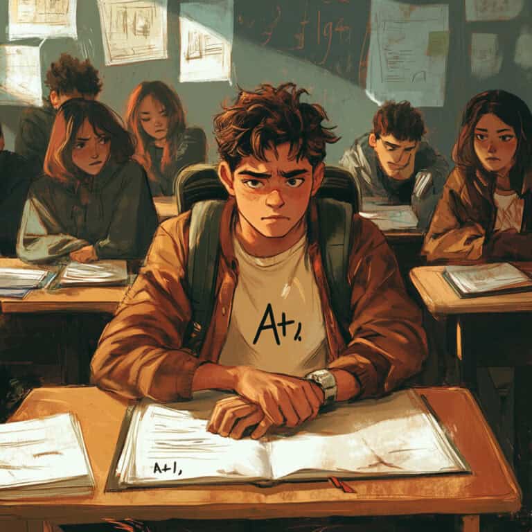 Teen boy classroom good grades self-conscious